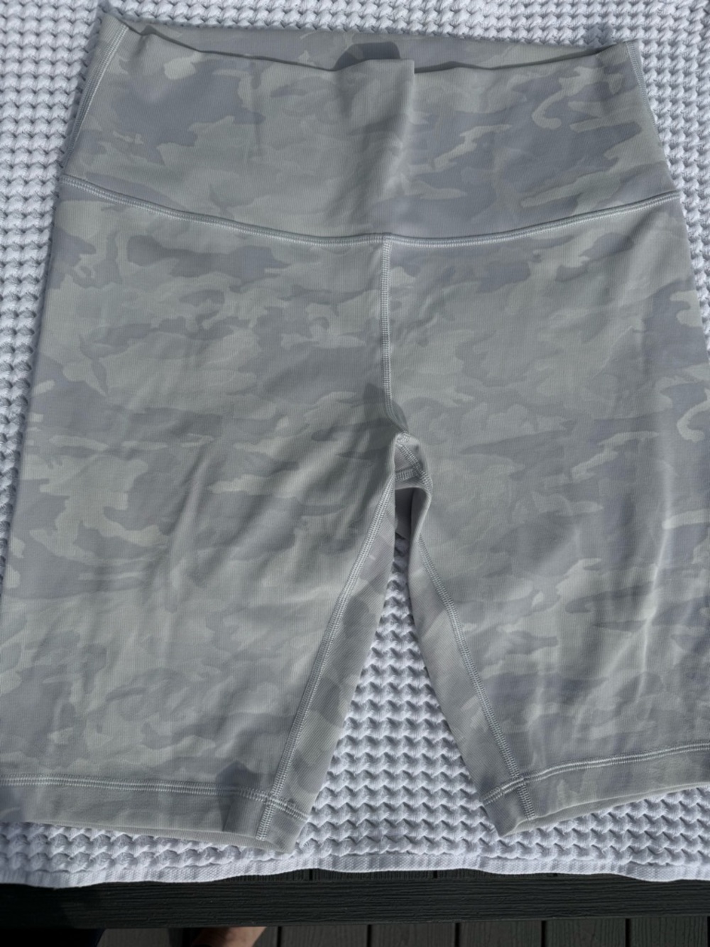 Lululemon High-Rise Women’s Gray Camo Biker Shorts size 12 wunder under